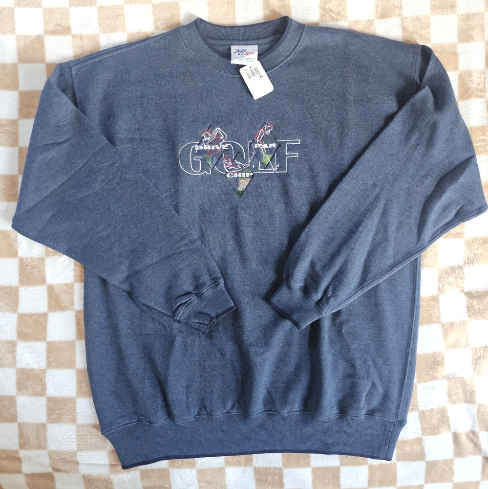 Men's Golf Graphic Crewneck Sweater - Dark Blue Embroidery Design